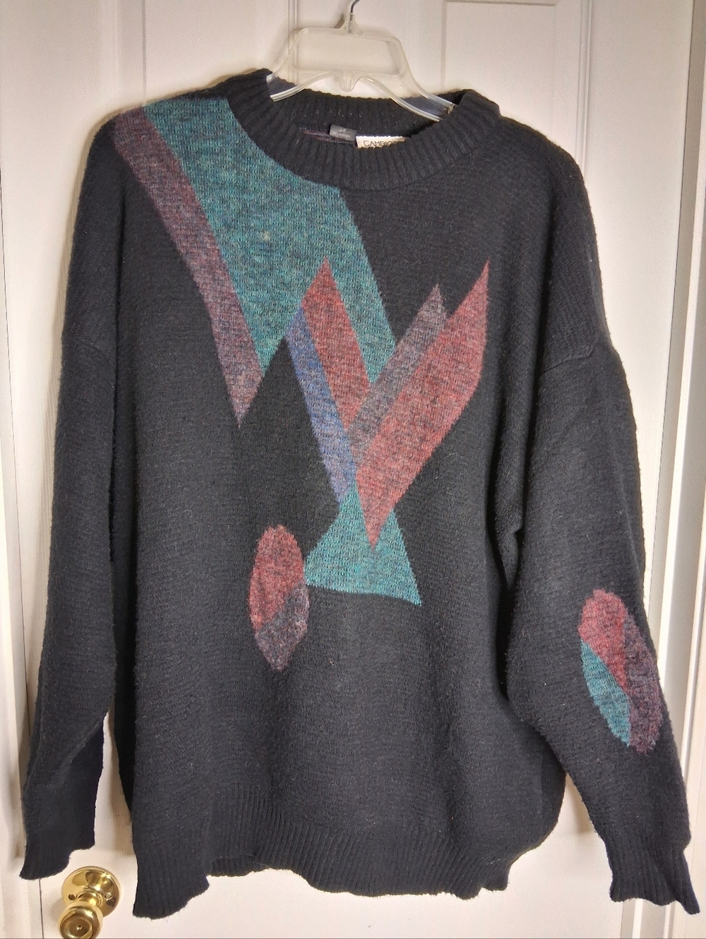 Vintage Men's Oversized Black Geometric Pattern Crewneck Grandpa Sweater SZ 3X